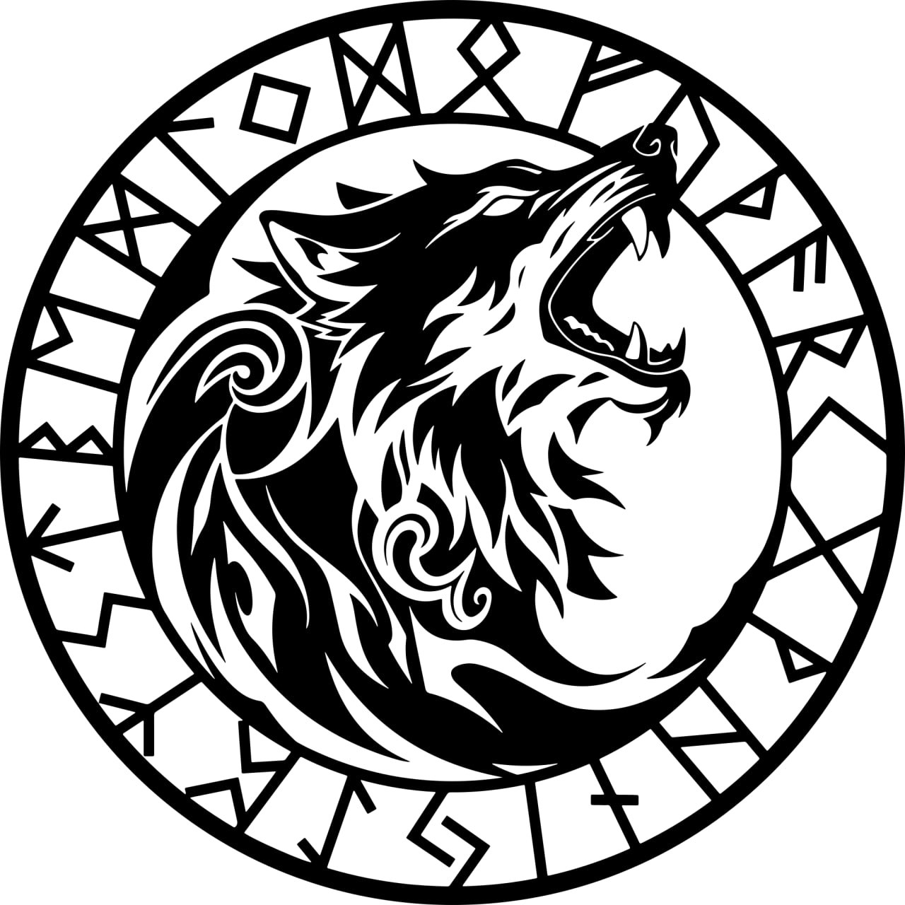 FENRIR - Norse wolf token emblem with rune border